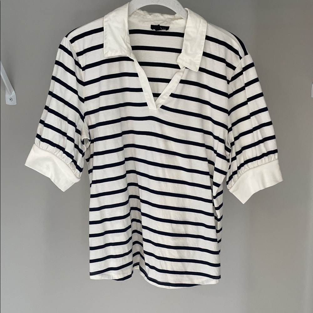 Talbots Black and White Striped Short Sleeve Top